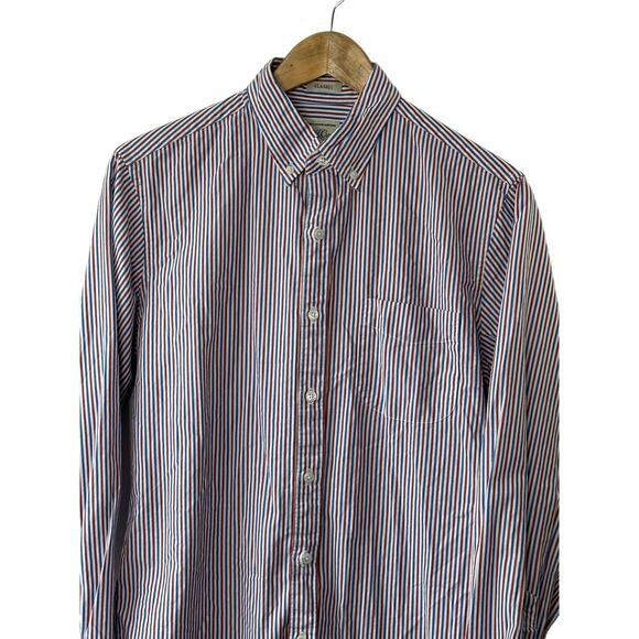 J. Crew Classic Fit Red & Blue Pin-Stripe Long Sleeve Button-Up Shirt Mens Small - Picture 4 of 7